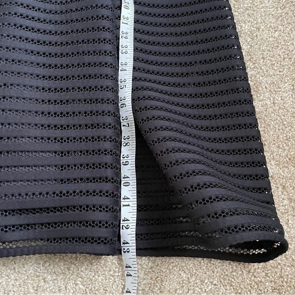 Belle Badgley Mischka Pleated Fit and Flare Dress Black Mesh Stripe Women’s 10 - Picture 8 of 9